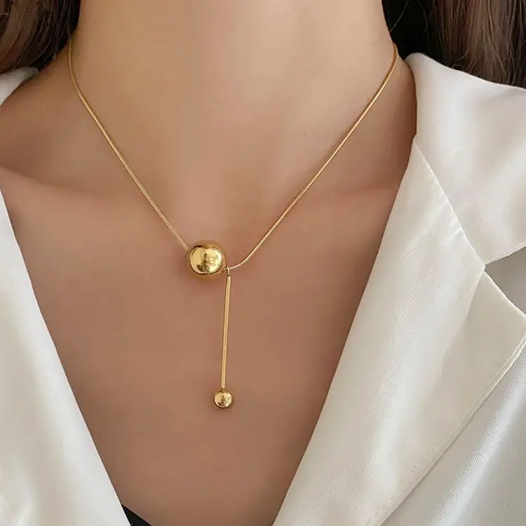 Wholesale 18K Gold Plated Ball Pendant Necklace Stainless Steel Jewelry For Women