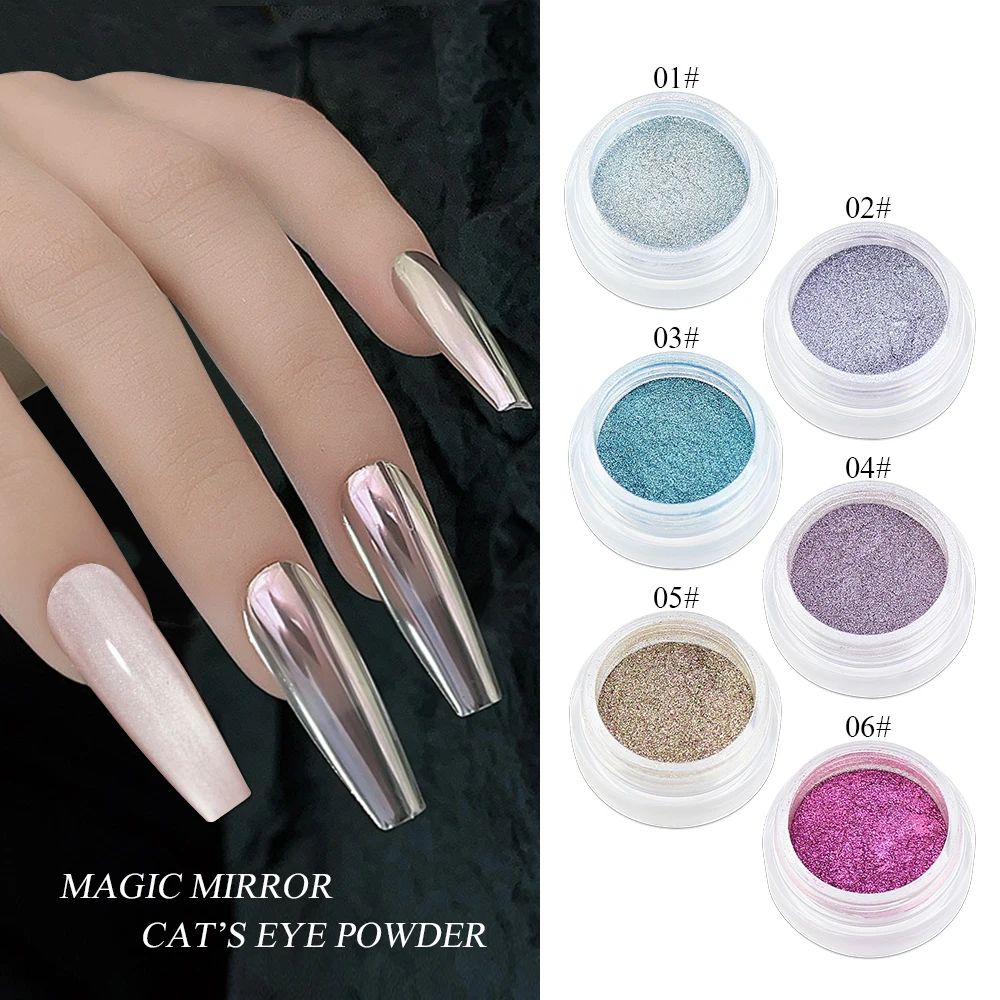 BIN new arrival 2 in 1 Cat eye Chrome Mirror Powder Aurora Color Nail Powder Aurora Powder For Nail