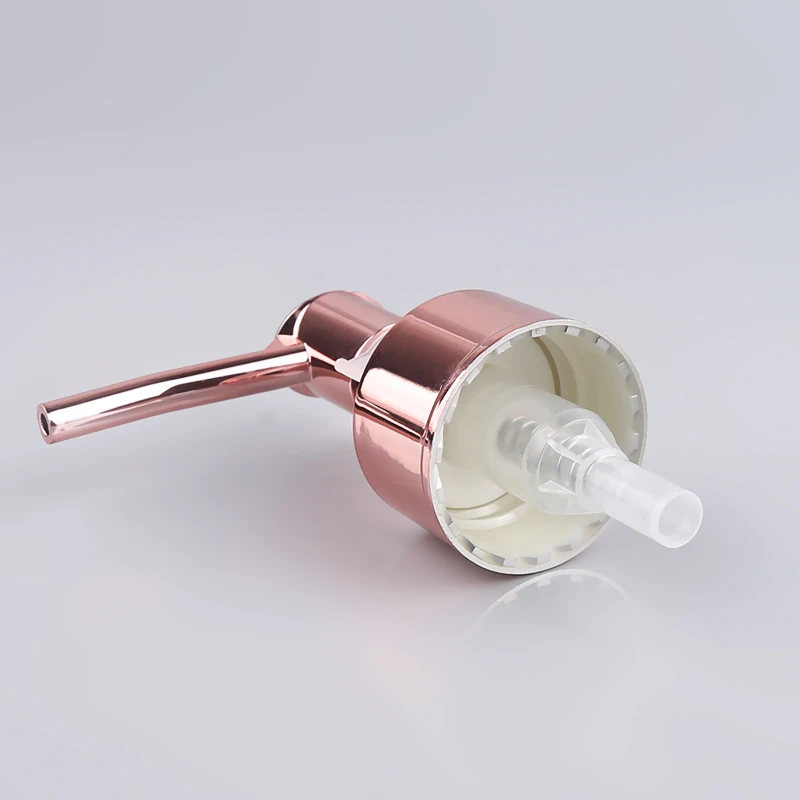 Luxury Rose Gold Pump ABS Plastic Cosmetic Bottle UV Lotion Pump Spray Bottle with Aluminum Metal Collar