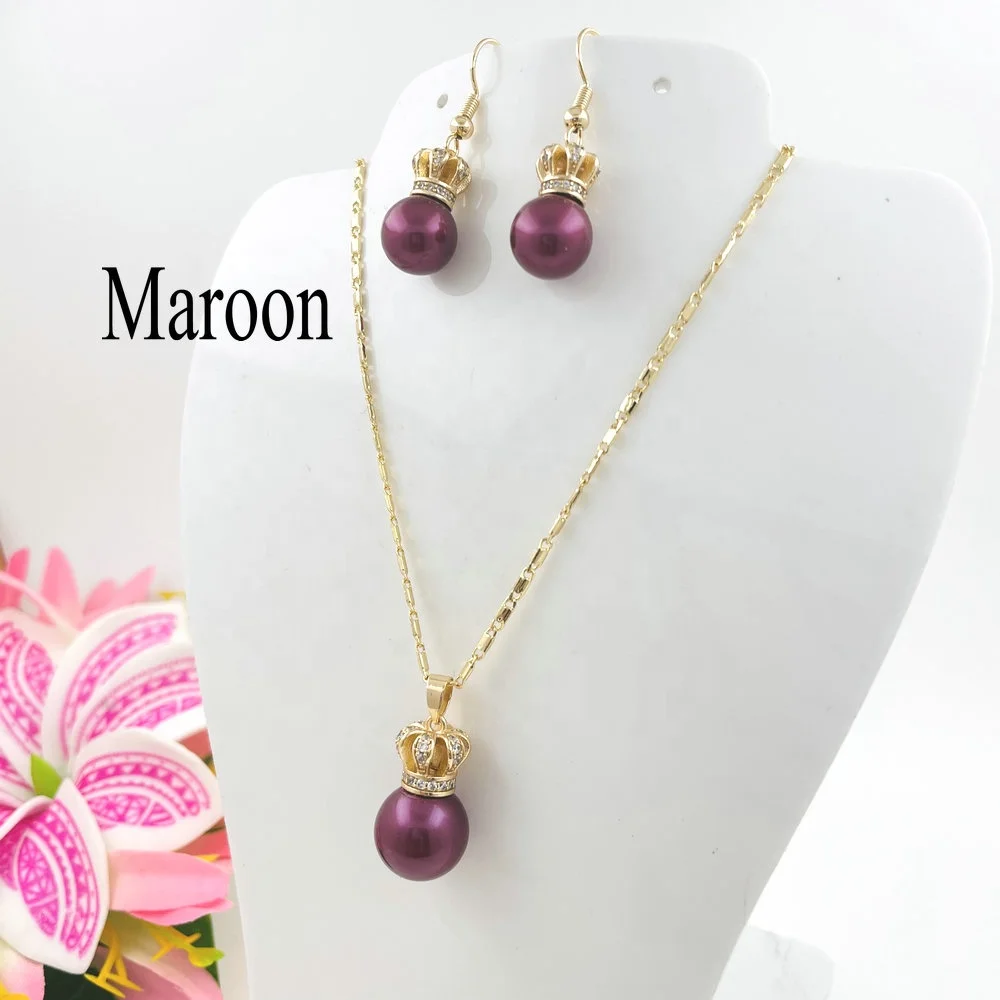 JX215 Mom and girl Crown pearl set with cz stones different pearl colors available kids adult chain necklace 14k gold jewelry