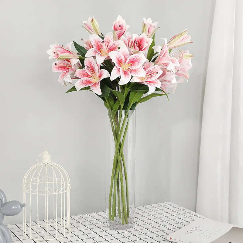 Wholesale cheap artificial flower lily 3 head flower home decoration artificial lily flowers
