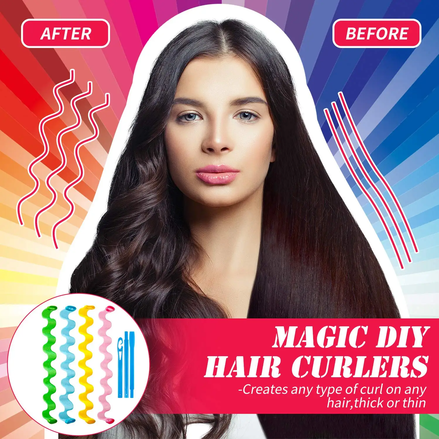 
No Heat Spiral Curls Wave Hair Curlers Styling Kit Spiral Magic Hair Curlers with 2 color Styling 
