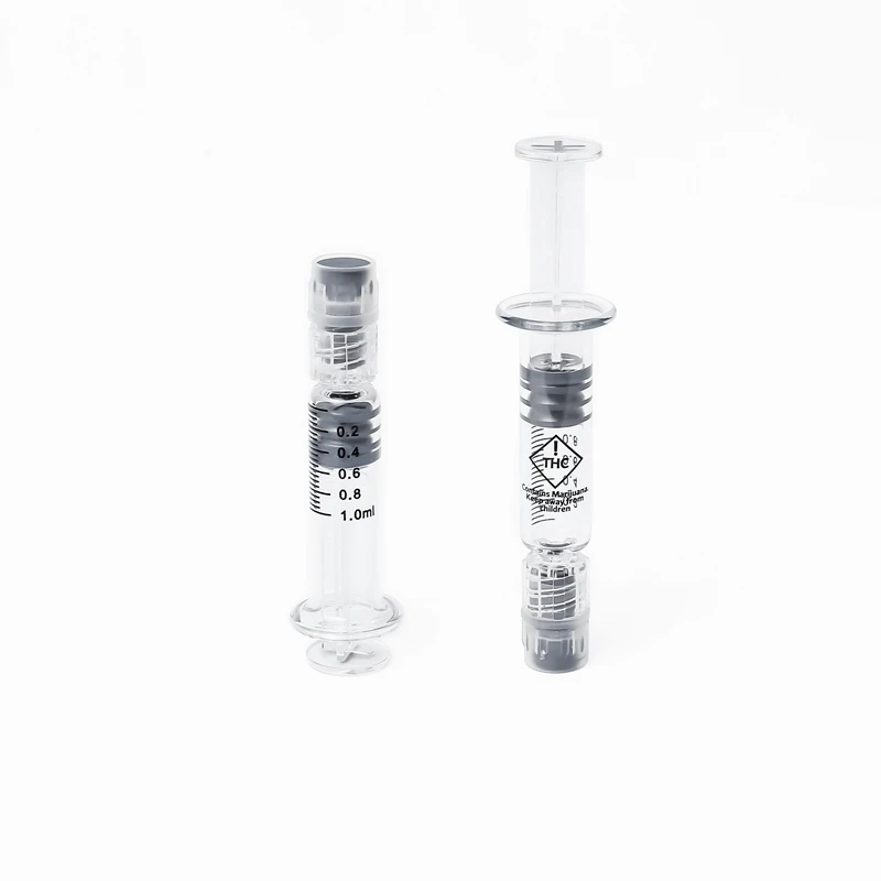 Пользовательский логотип печать 1 мл luer lock стеклянный шприц масляная дистиллятная упаковка