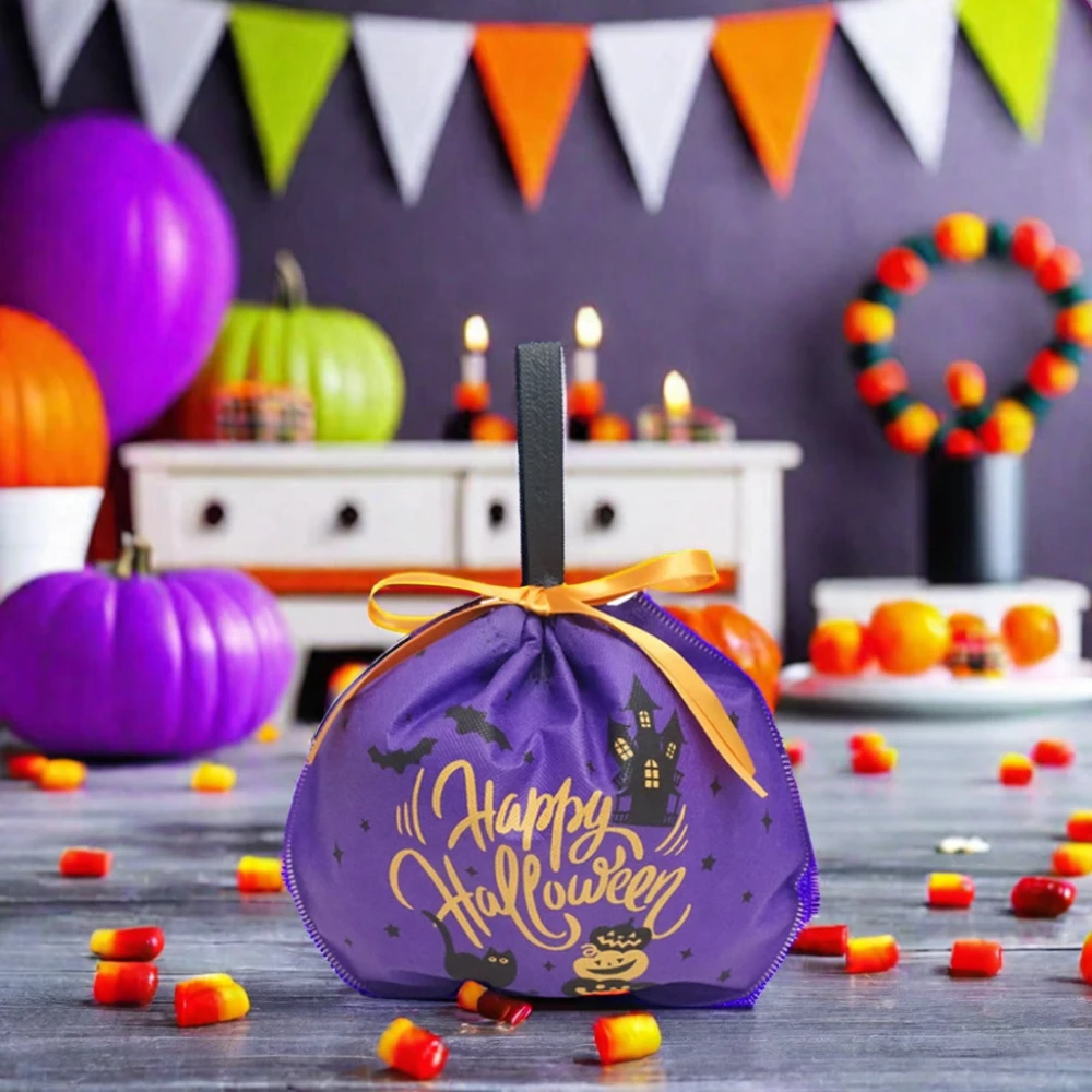 Huadefeng Customized Non Woven Drawstring Bag Halloween Pumpkin Design Disposable Non-Woven Fabric Gift Bag