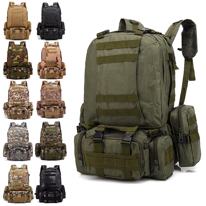 Multipurpose Detachable Tactical Backpack 55L Backpack Large Capacity 3 Day Assault Pack