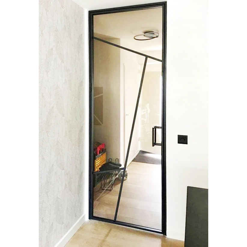 Custom interior irregular creative design of single toughened glass doors for houses interior steel frame single glass door