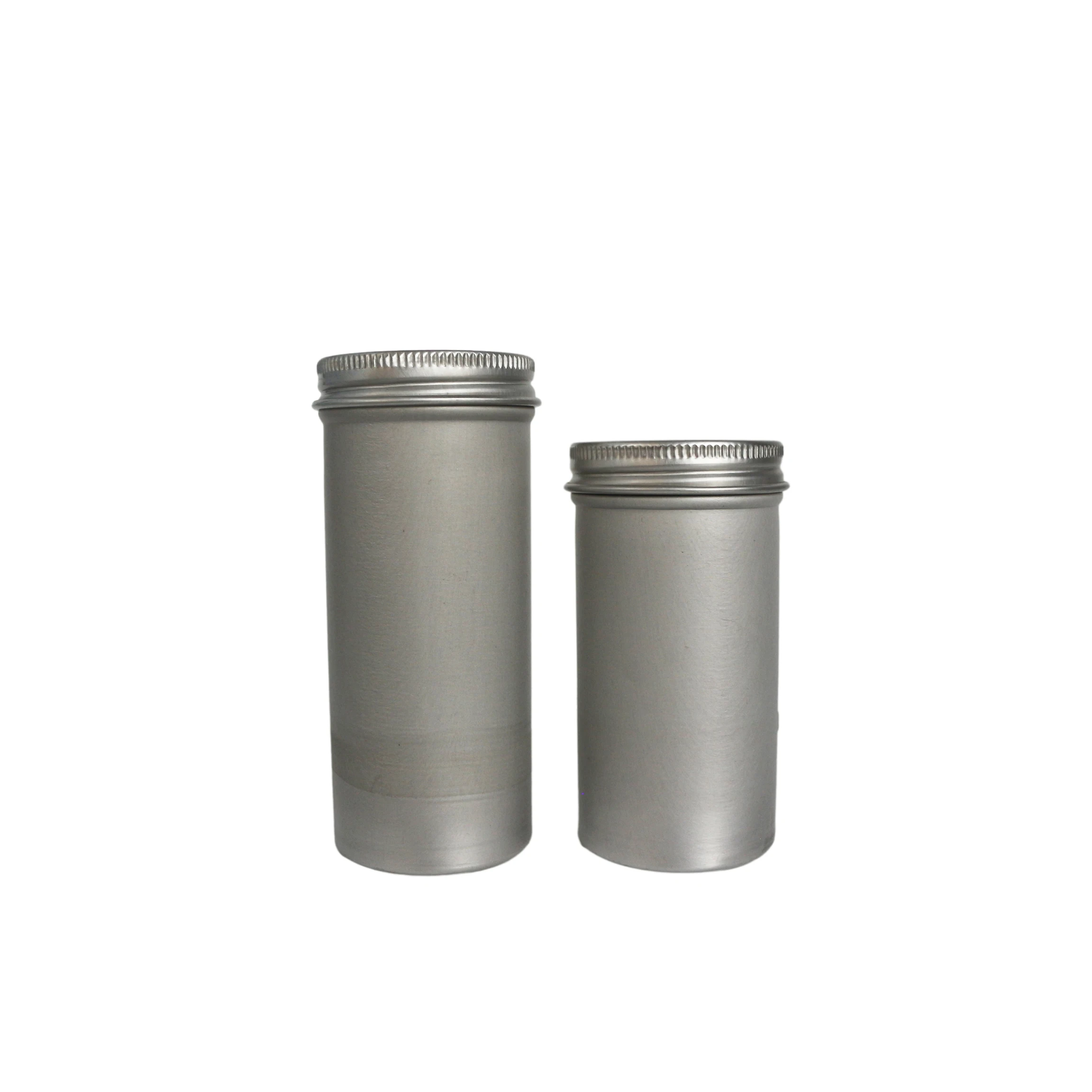 Custom food grade tin cans aluminum jar aluminium cylinder container with screw lid