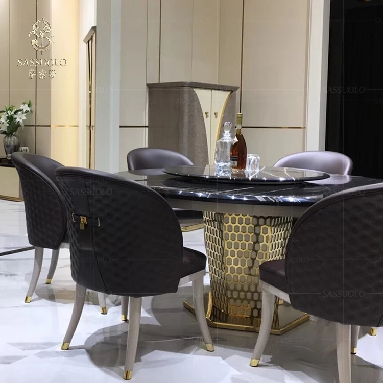 Sassuolo round marble countertop table metal dinning table design luxury dinning furniture sets