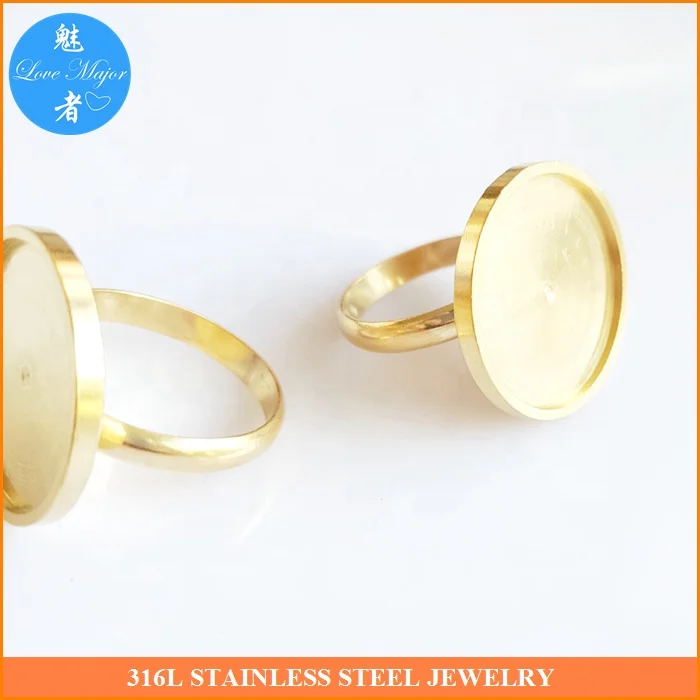 18K Gold Plated Tray Adjustable Base Ring Jewelry Findings and Components Stone Stainless Steel Jewelry Making