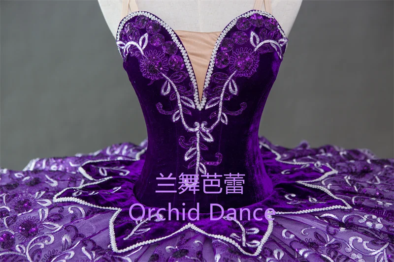 Hot Sale High Quality Customized Kids Girls Velvet Competition Performance Wear Dance Costumes Purple Ballet Tutu