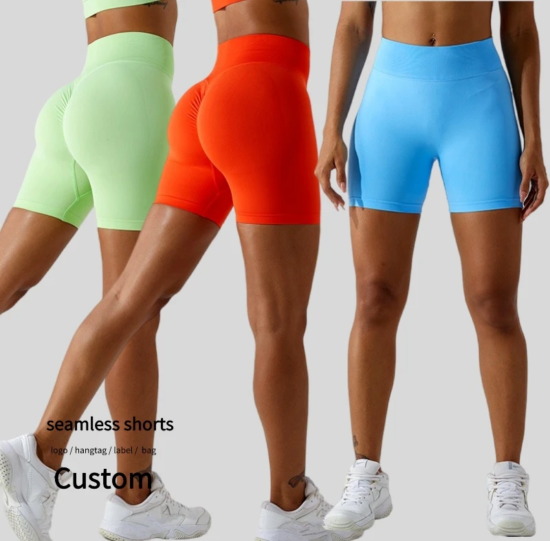 Newest Seamless Running Shorts Scrunched Buttock Seamless Gym Yoga Workout Clothes High Waist Woman Solid Cycling Push Up Shorts