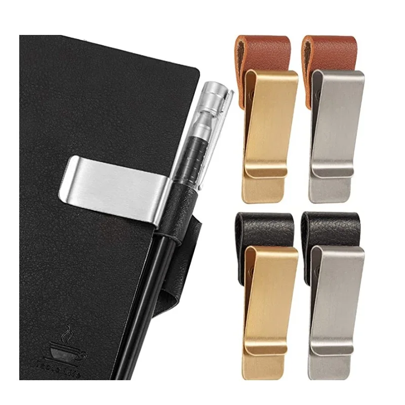 Metal Clip Bookmarks Money Clip Bookmarks Leather Reading Book Marker with Pen Holder