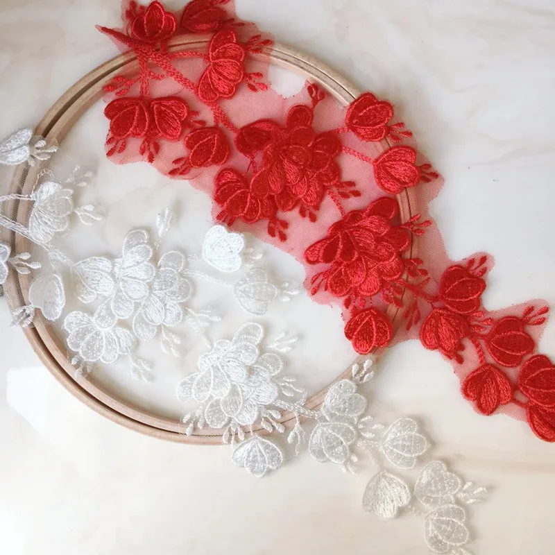 3D leaf flower DIY clothing headwear home decoration mirror flower  Embroidery applique red white