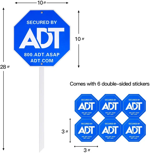 ADT защитный знак с 6 двусторонними наклейками металлический двора со стойкой высокопрочный устойчивый к атмосферным воздействиям 28