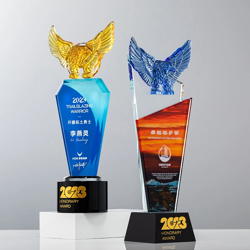 Shining Luxury Eagle Golf Crystal Trophy for Sports and Corporate Awards