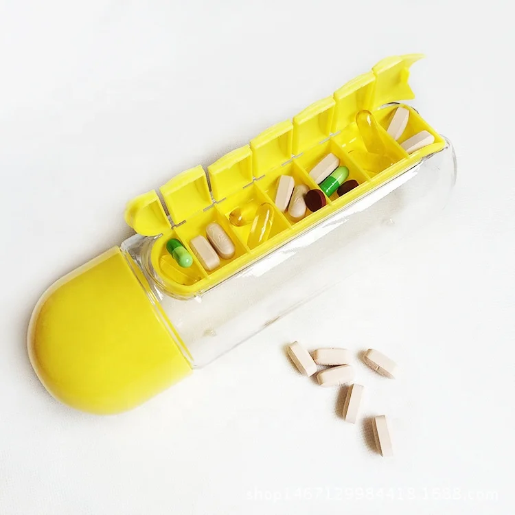 600Ml Water Bottle with Pillbox Plastic Drink Bottle with Medicine Pills Box Travel 7 Days Drug Organizer Drinking Container