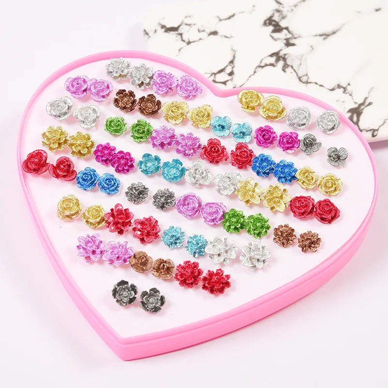 Ювелирные изделия антикварные серьги в коробке оптовая продажа пластиковая игла антикварная серебряная бронза 36 пар персикового сердца коробка