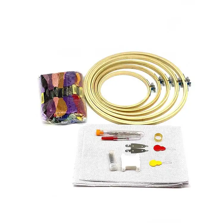 Factory price wholesale gift box embroidery kit set  Cross stitch diy embroidery kit with bamboo hoops