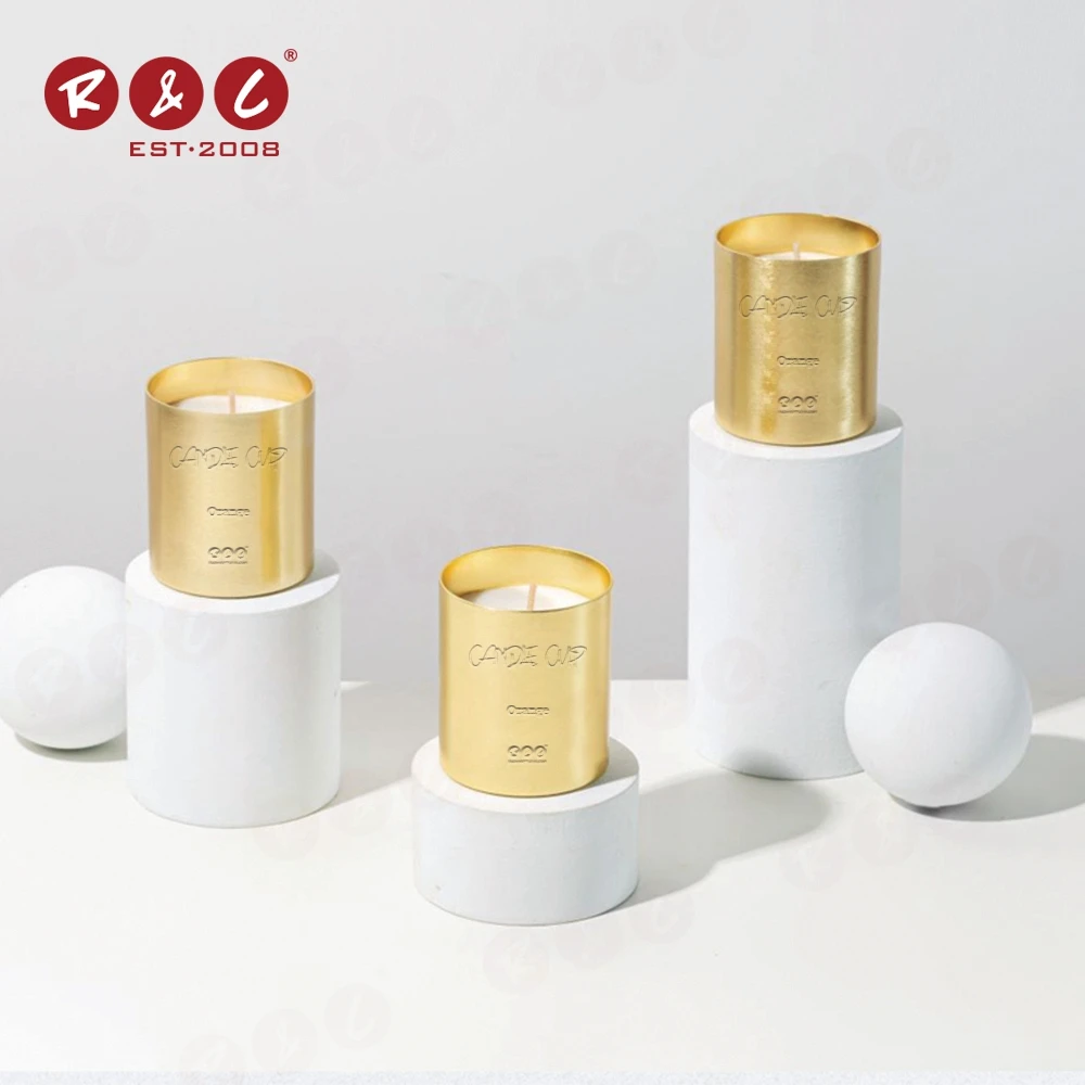 10 Oz Luxurious Elegant Steel Custom Empty Logo Copper Gold Metallic Status Tin Can Holders Lanterns Metal Candle Jars With Lid