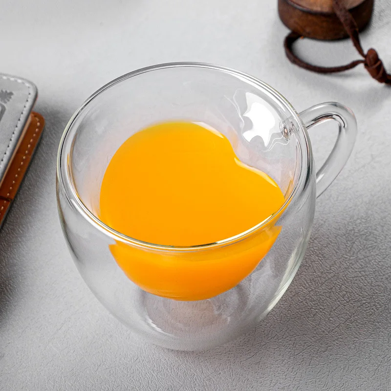 80ml 180ml 280ml Heart-shaped Double wall glass coffee cup with handle
