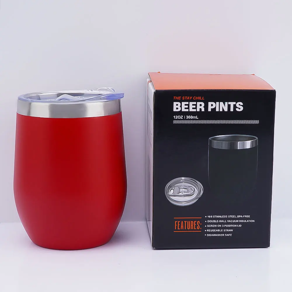 Customized egg shaped double wall glasses stainless steel insulated tumbler cups coffee powder coating 12oz wine tumbler