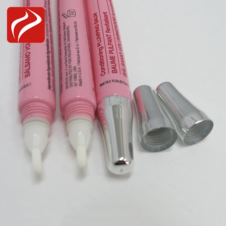 Best selling custom long nozzle lip balm cosmetic plastic tube with mini brush