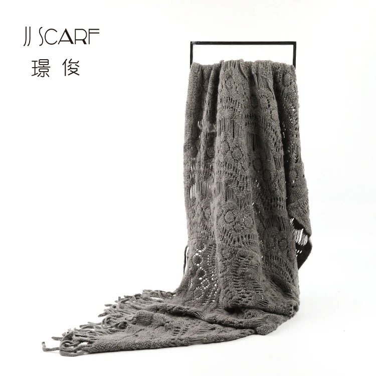 Tassel long dark grey egypt knitted poncho acrylic shawl for women