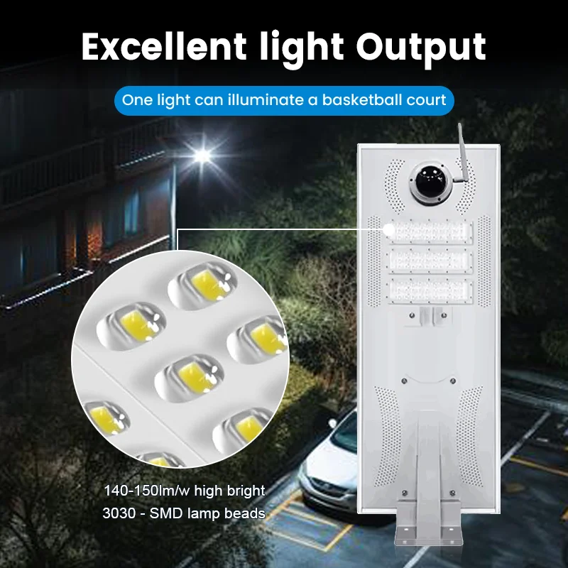 100W 200W 300W Integrated LED Solar Security Street Light with Optical Control Waterproof IP65 CCTV 4G Camera for Outdoor Use