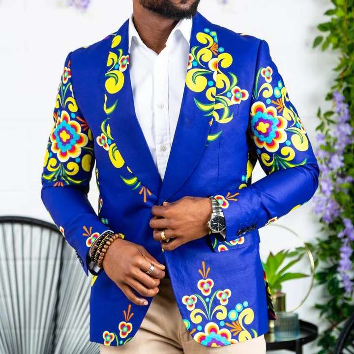 Factory Customized Design African Print Suit Jacket Tailored Fit Shawl Collar Blazer for Men