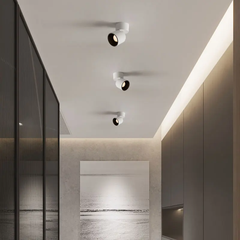 LED Surface-mounted square folding spotlights for home use without openings, adjustable angle honeycomb anti-glare downlights