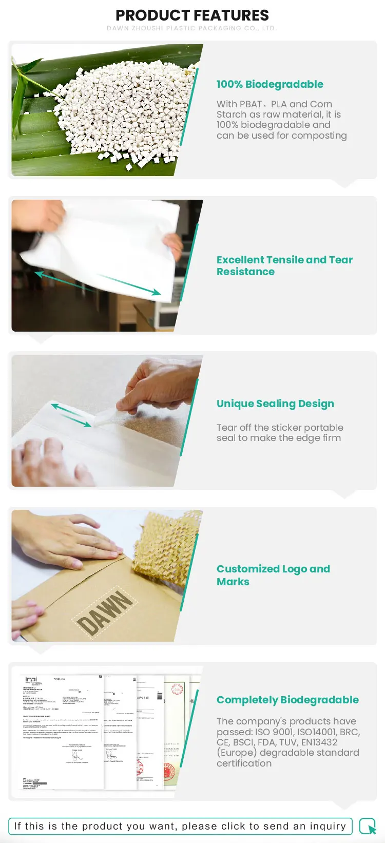 Wholesale eco friendly biodegradable tape poly black mail envelope courier package mailing bag