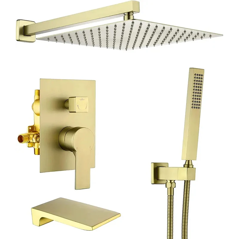 cUPC Wall Mounted Waterfall Rain Hidden Black Brass Bath Shower Faucet Mixer Set with bathroom Hidden Tap