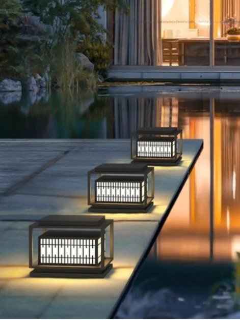Chinese and Japanese IP54 solar landscape courtyard decoration led villa gate fence pillar lawn lamp
