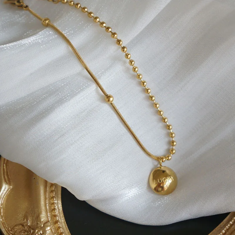 Wholesale 18K Real Gold Plated Stainless Steel Beads Chain Ball Charm Bracelet For Girls