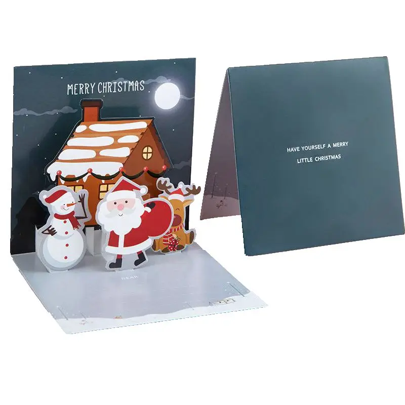 Пользовательский голос счастливого Нового года Рождества музыки поздравительная открытка 3D всплывающая открытка с подсветкой