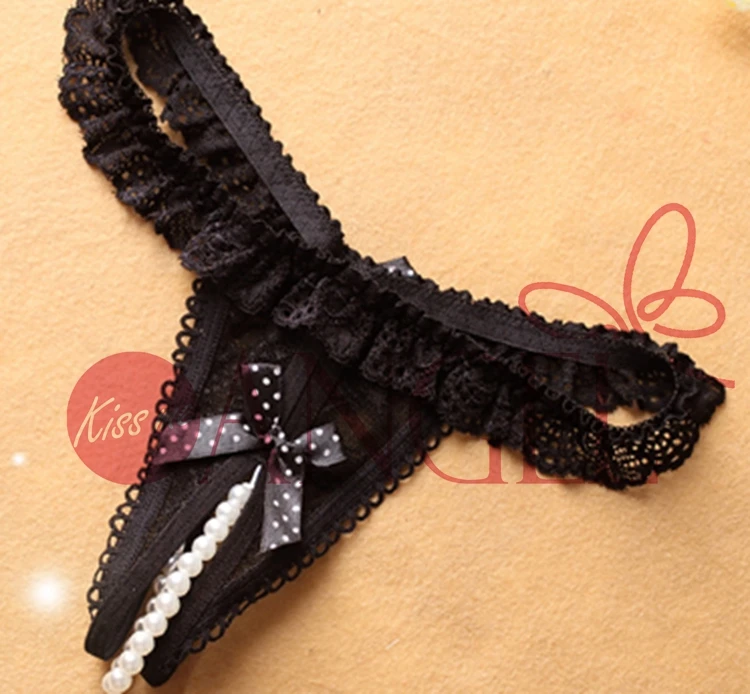 KISS ME ANGEL sexy women glamorous boudoir lover underwear seductive pearl open thong bow T pants