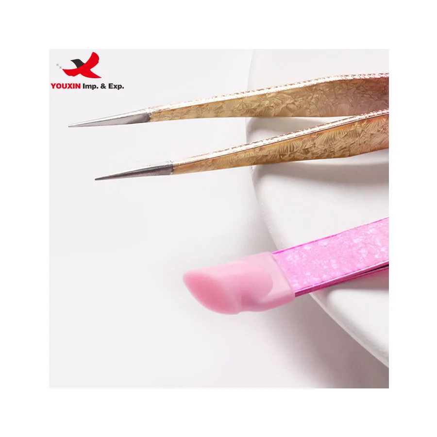 Multifunctional double headed tweezers for gripping nail stickers with silicone press rods for embossing nail art tool