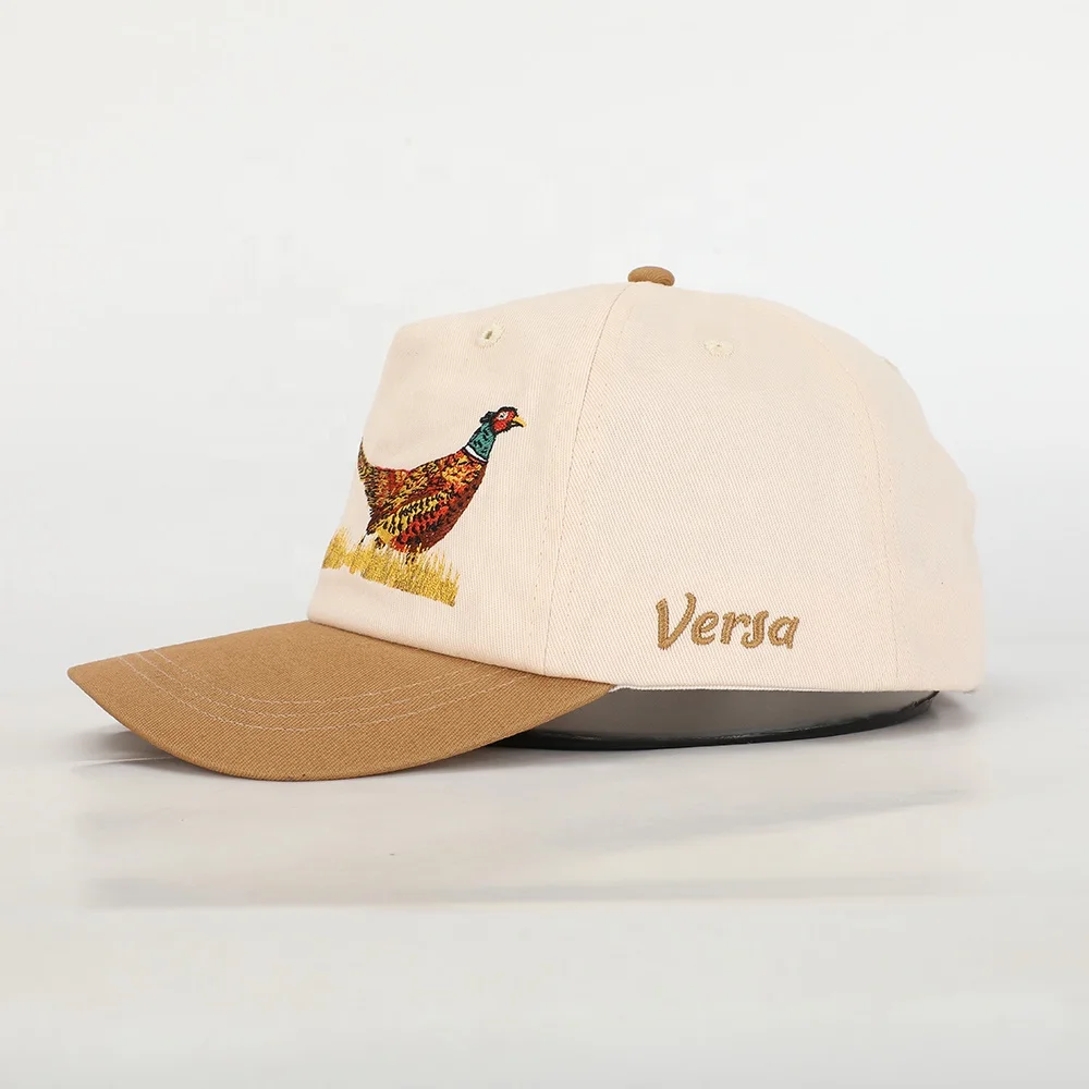 Wholesale Custom Oem Factory High Quality Animal Embroidery Logo 5 Panel Sport Hat,Beige Cotton Gorras,Trendy Baseball Cap Hat