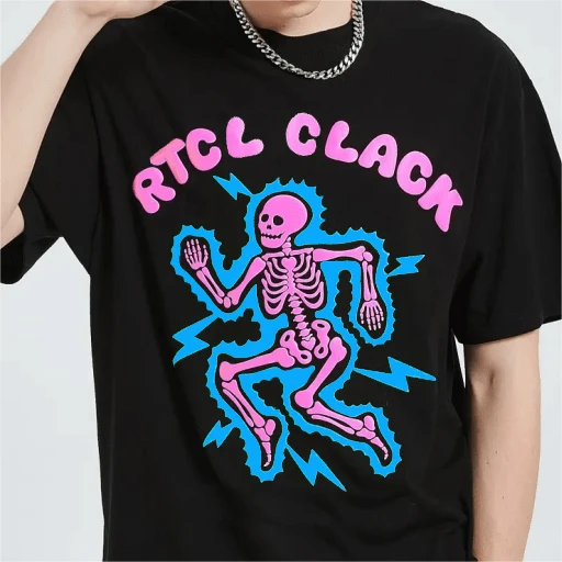 Hip Hop Wholesale Plain Black Fashion Baumwolle Radium Skull Graphic Crew Neck 3d Puff Printed Women Tshirt