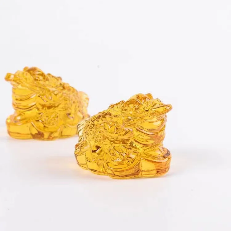 Hot Sale Yellow Crystal Glass JinChan Lucky golden toad Glaze Carving Money Frog for business Gift