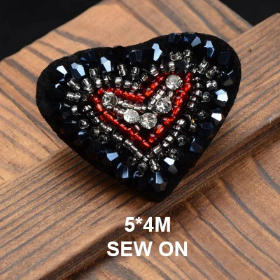 Custom brand logo design fashion cross handmade black red heart applique heart crystal rhinestone patch for shoes