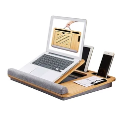 Adjustable Angles Portable Folding Standing Light Weight Laptop Tray Portable Tablet Holder Bamboo Laptop Stand with Cushion