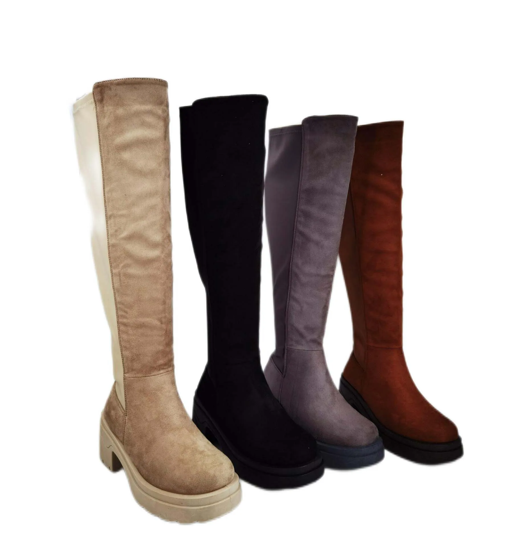 2023 New thick-soled warm elastic band elastic mid-thigh boots ladies casual leather