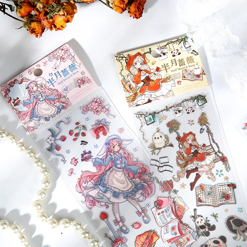 1pcs/lot Washi Masking Tapes Pet Strip half moon rose Office diary Decorative Adhesive Scrapbooking DIY Paper Japanese Stickers