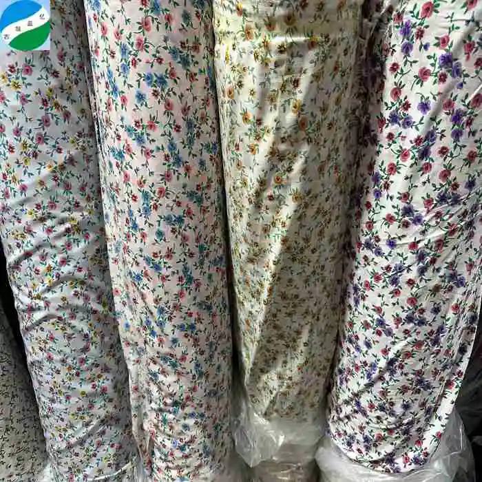 Small flower design 100%polyester woven spandex printed fabric 50d four ways stretch printing stock fabric