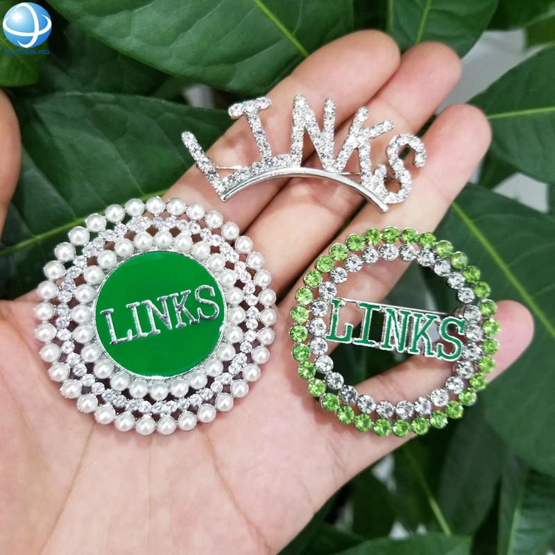 Custom Logo Metal Alloy Green Rhinestone Greek Letters 1946 The Links Brooch Sorority Lapel Pin Jewelry Fraternity Gift