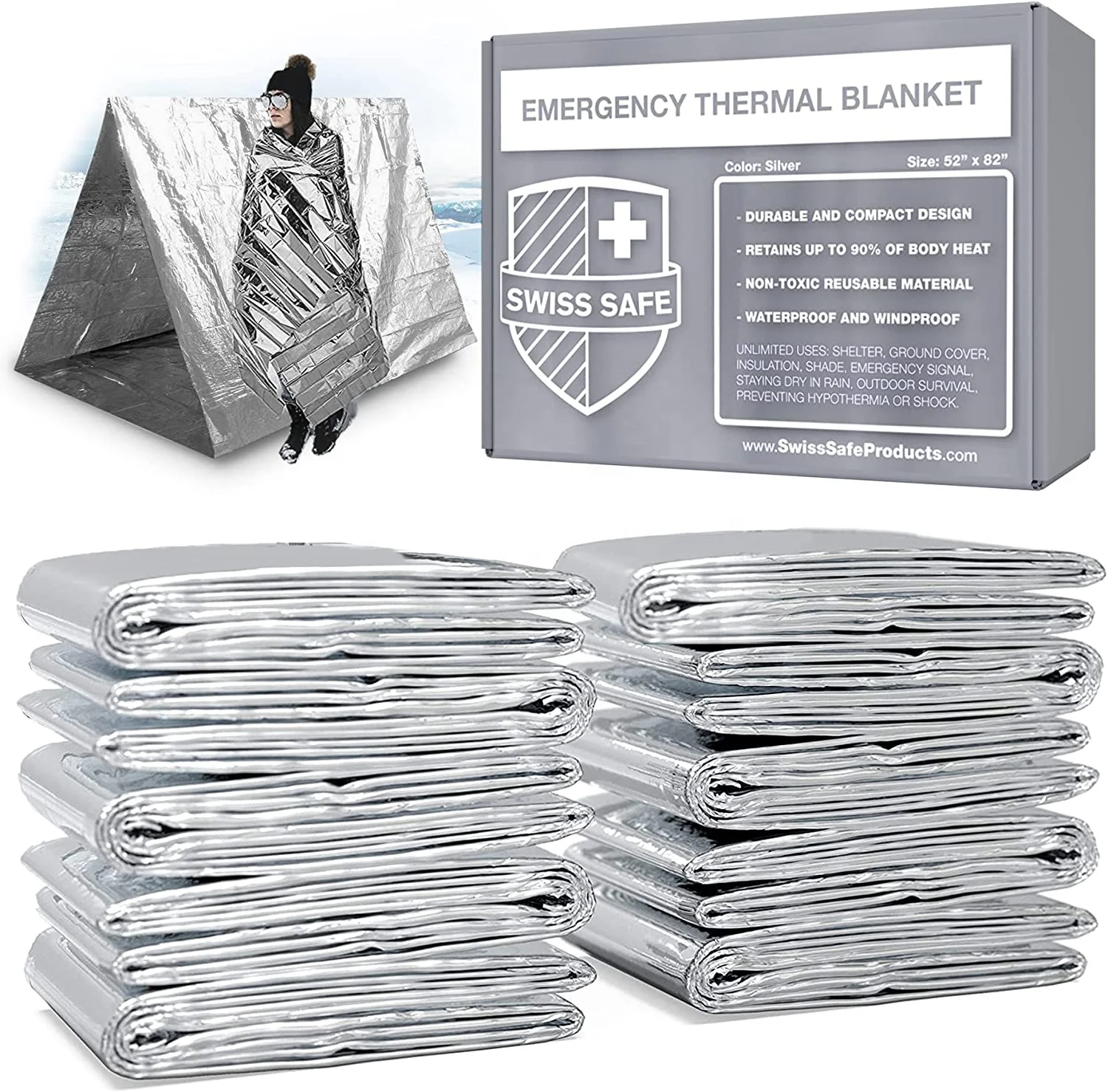 Hot sale 12 Pack emergency blanket emergency foil blanket perfect for outdoors hiking survival marathons