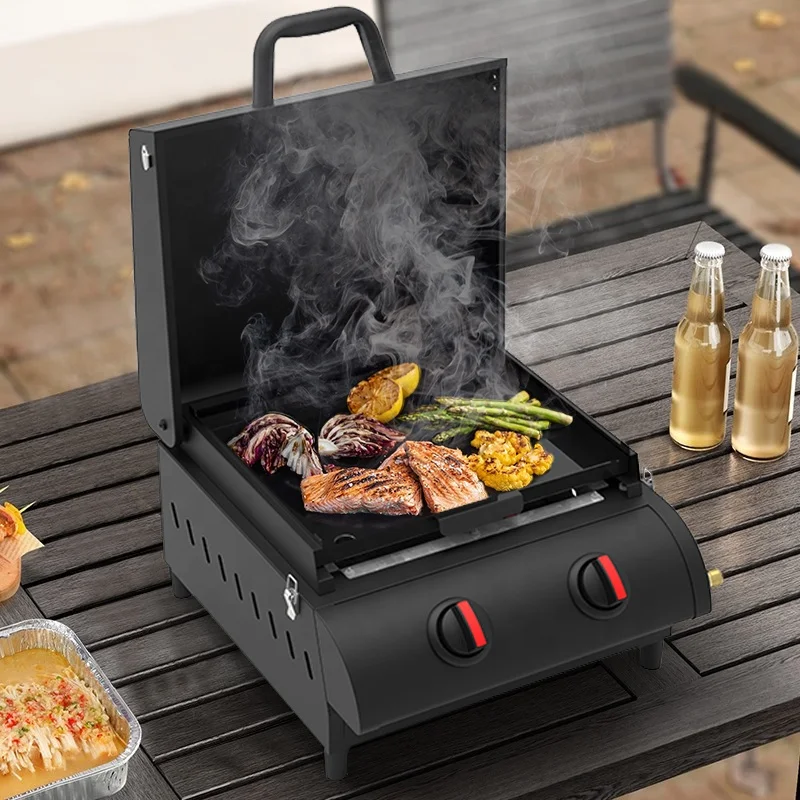 Многофункциональный Настольный газовый гриль 2 inox горелки BBQ Портативный Кемпинг пропан барбекю мини плоские грили Plancha
