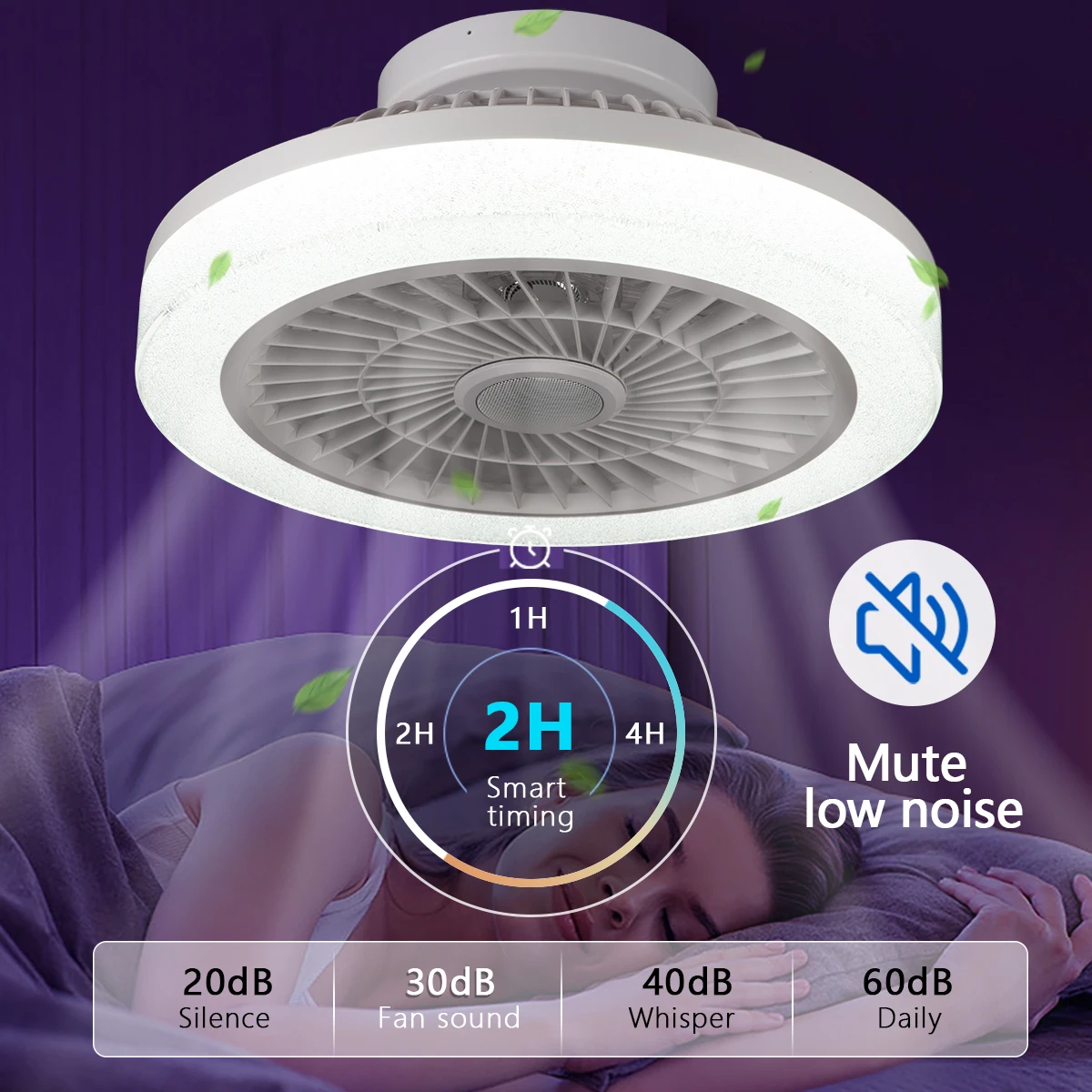 Modern Ceiling Fan Light DC 20w Design 18 Inch RGBW APP Remote Control LED Ceiling Fans with Lights