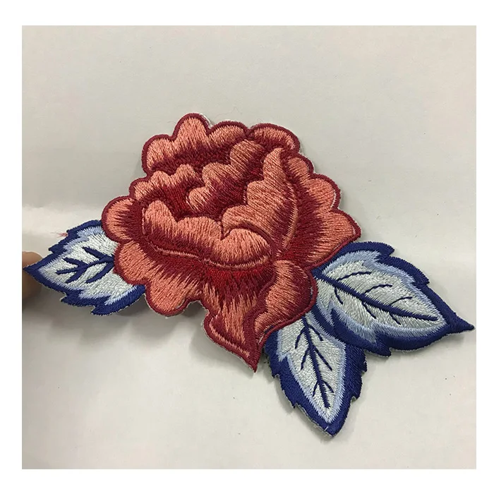 Custom 3D Flower Red Rose embroidery patches applique embroidery flower patches